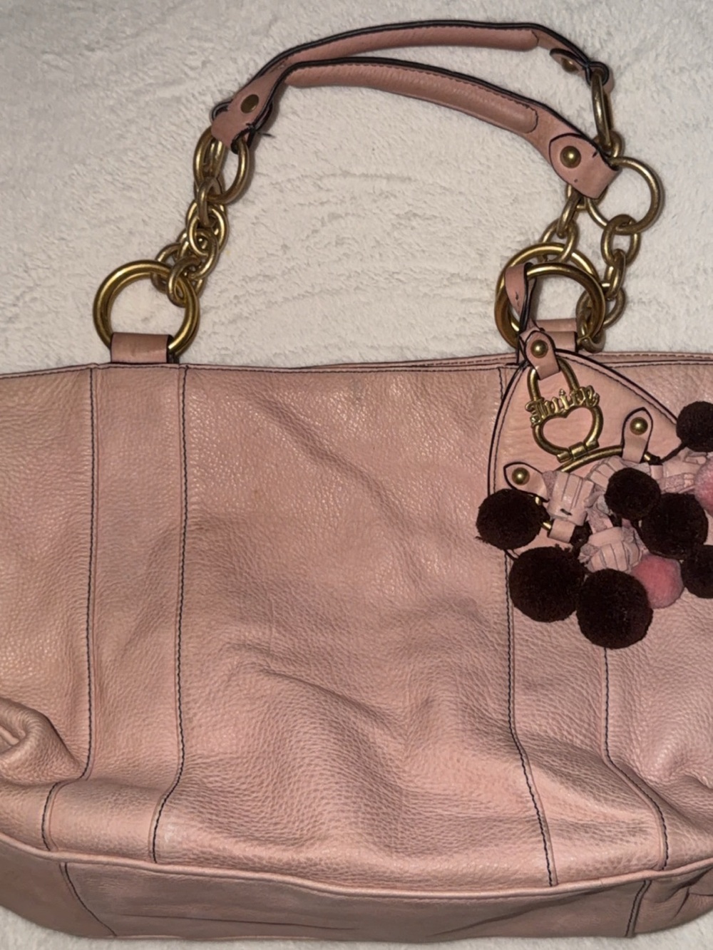 Juicy Couture Blush Pink Leather Shoulder Bag with Gold Chain Accents